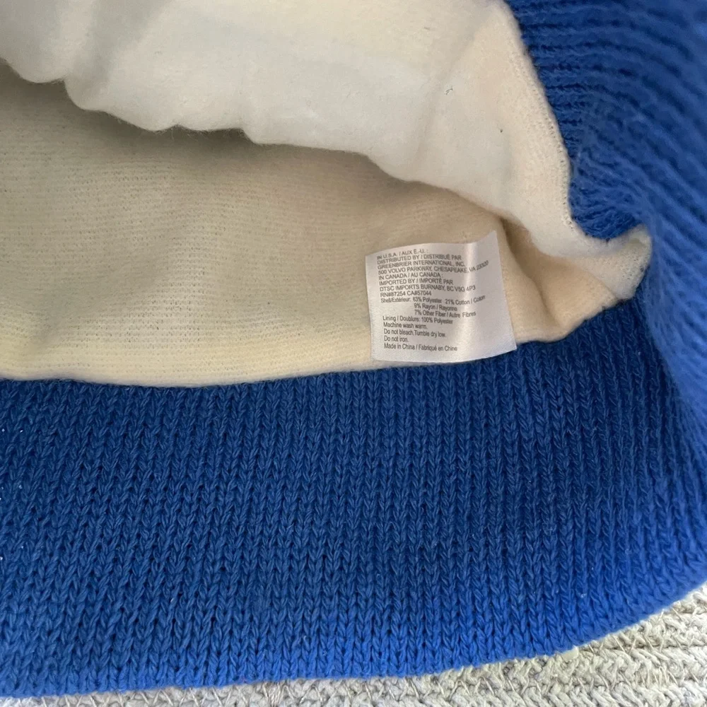 Juncture Cobalt Blue and White Snowflake Fleece Lined Knit Hat with Pom NWT